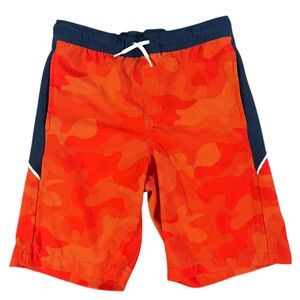 LANDS’ END swim trunks board shorts boys M (8-10) orange camo VGUC